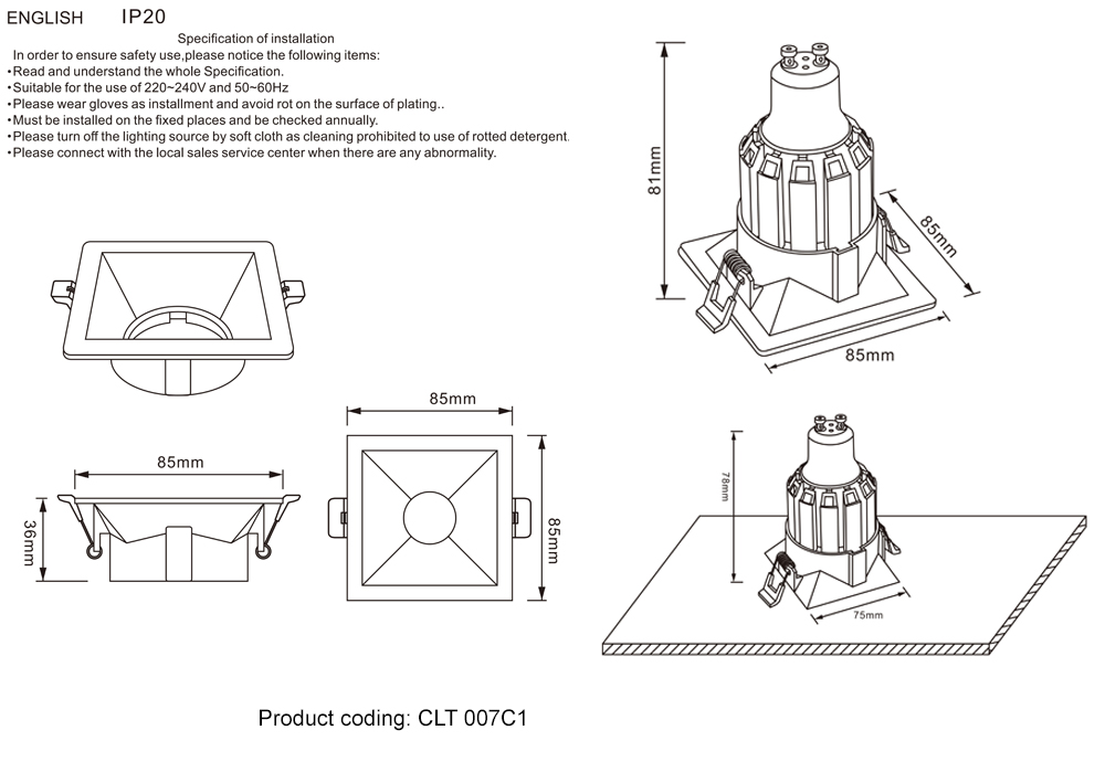 Crystal Lux Светильник встраиваемый Crystal Lux CLT 007C1 BL